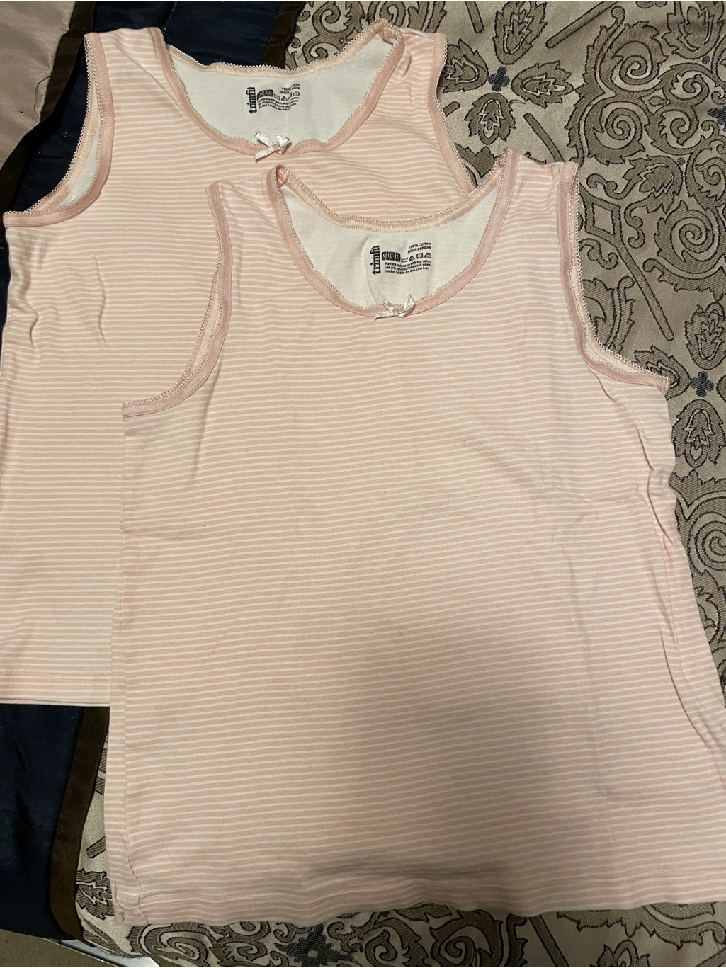 Trimfit Pink & White Striped Girls' Cotton Tank Tops - Pack Of 2